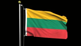 Seamless looping high definition video of the Lithuanian flag waving on a flag pole with luma matte included.  Flag has an accurate design and a detailed fabric texture with partial transparency.   