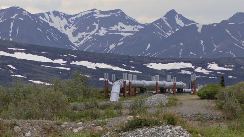 Pullback with Trans-Alaskan Pipeline in the foreground and Alaskan mountains in distance