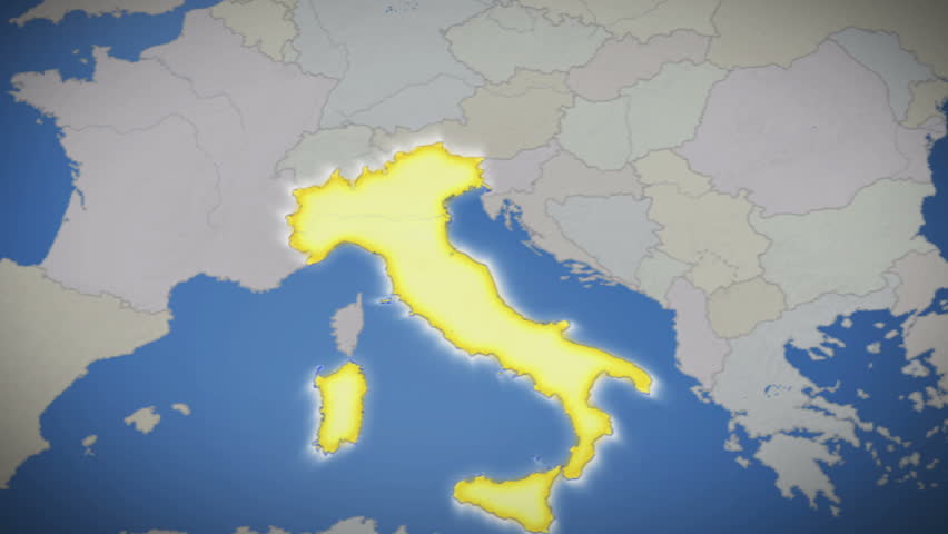 Italy on map of Europe. No signs or letters so you can insert own graphics,
