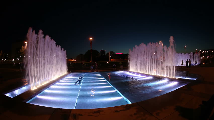 ZAGREB, CROATIA - JUNE 22: Fish eye shot of new fountains on the main city axis on June 22, 2013 in Zagreb, Croatia. They were designed by architect Helena Paver Njiric and opened in December 2012. | Shutterstock HD Video #4321685