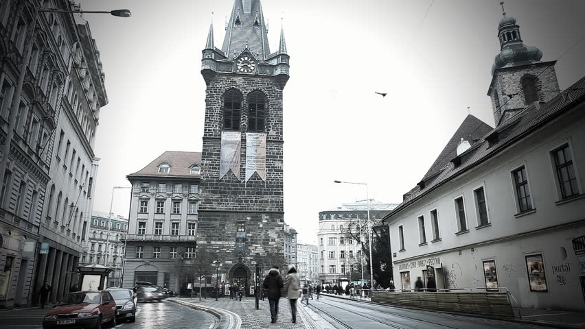 PRAGUE - DECEMBER 24: Beautiful timelapse night view of the city road with cars