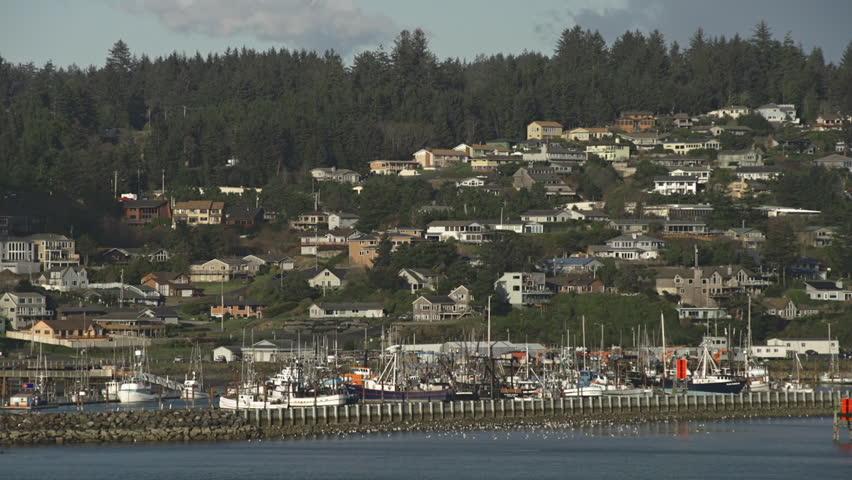 Seaside community with docks in Newport, Oregon