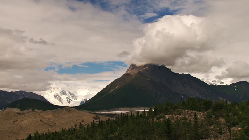 Scenic time lapse in Wrangell St Elias National Park, Alaska, showing Mt.