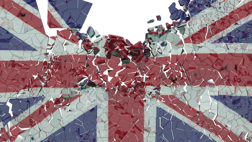 United Kingdom flag on glass shatters