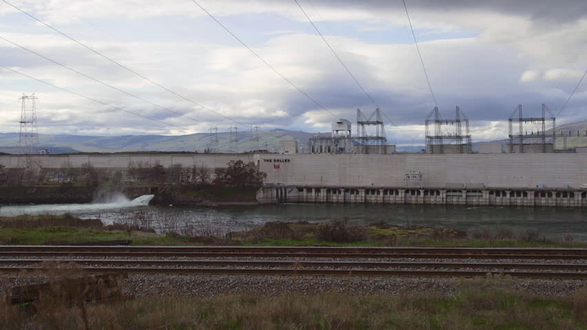 THE DALLES, OR - MARCH 2013: Spilllway of the Dalles Power plant and Dam on the