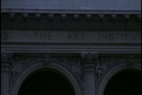 CHICAGO - NOVEMBER 03, 2001: Pan across engraved sign above entrance Art Institute of Chicago