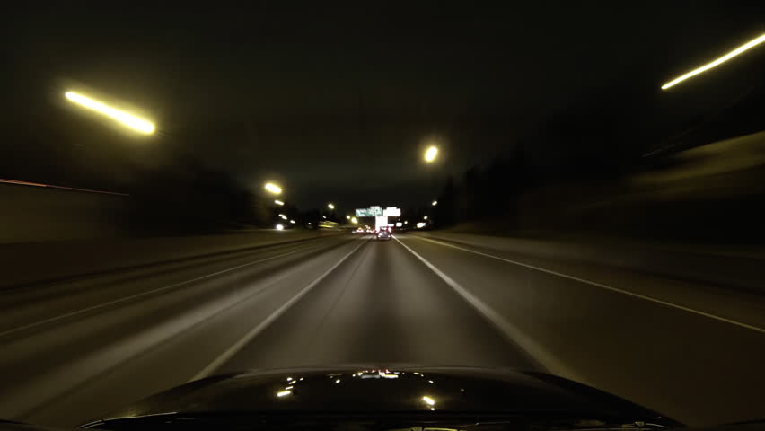 A frenetic and intense time lapse of nighttime driving on a Portland, Oregon