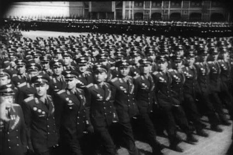 1950s - Good footage of Russian troops marching in Red Square in 1951.