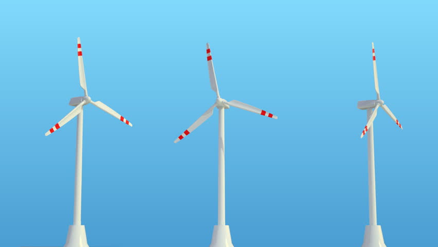 3D animation of wind generators. HD 1080p perfect loop with alpha channel. 