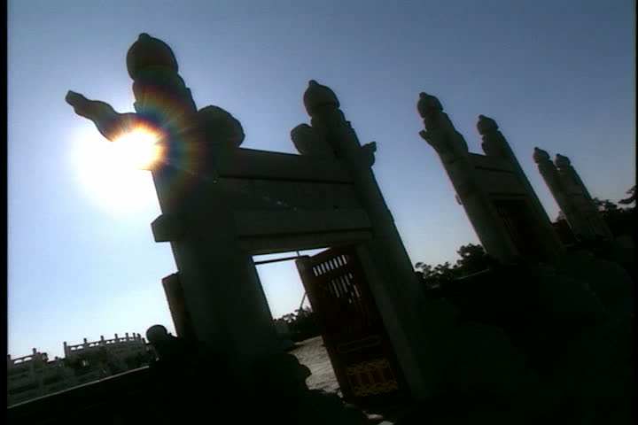 Silhouettes of gates at the Temple of Heaven in Beijing, China.