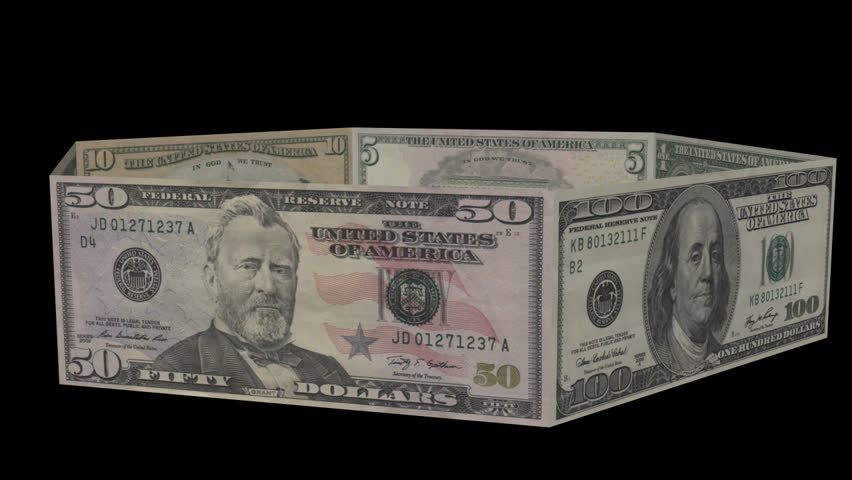 Ring of US Dollar Bills from 1 to 100. Alpha channel included.