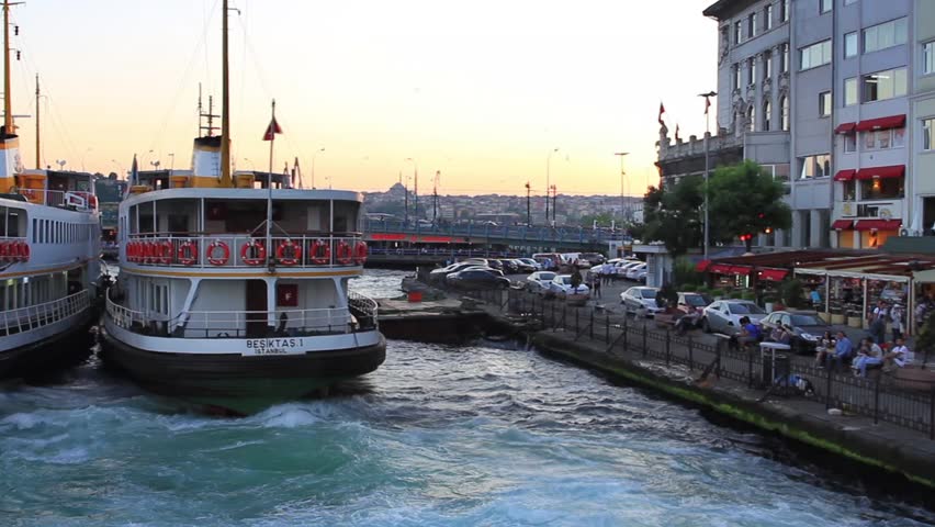 ISTANBUL - JUN 21: (Timelapse View) Ship sails out from Karakoy Port on June 21,