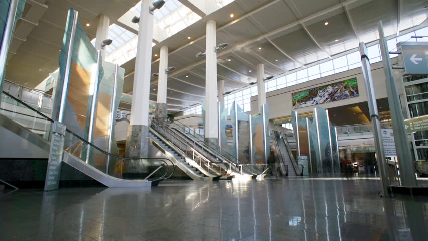 ANCHORAGE, AK Time lapse of people passing through the grand foyer of an airport