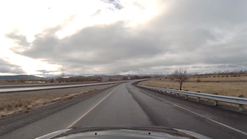 Driving plate POV southbound on interstate highway 84 in Oregon heading towards