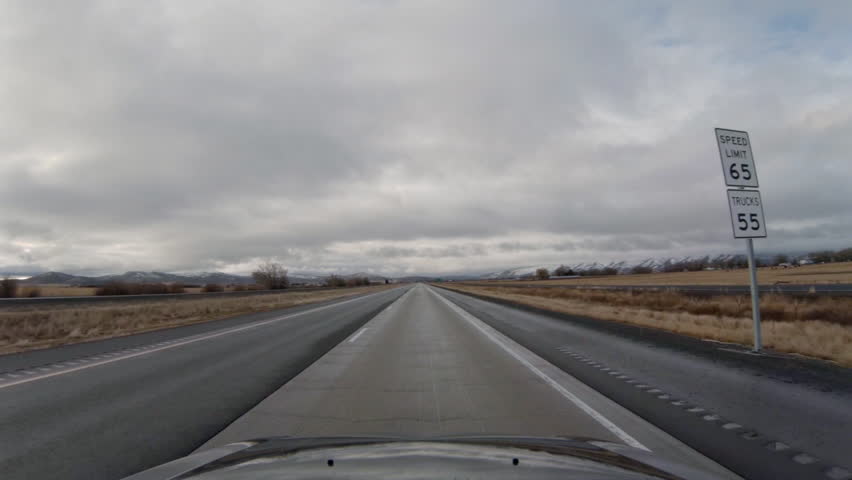Time lapse driving on Interstate 84 through desert landscape in Eastern Oregon