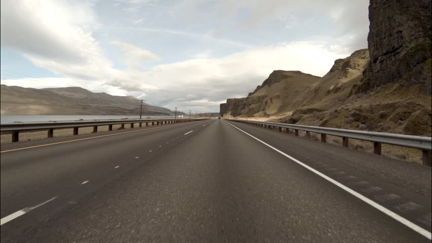 Time lapse view driving along Columbia River on Interstate highway 84 in Oregon