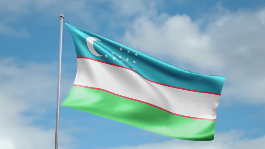 HD 1080p clip of a slow motion waving flag of Uzbekistan. Seamless, 12 seconds