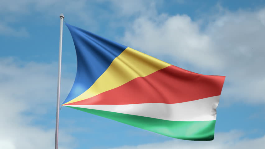 HD 1080p clip of a slow motion waving flag of Seychelles. Seamless, 12 seconds