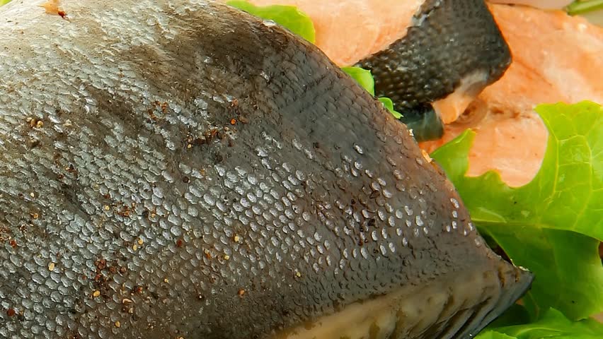 pink salmon and vegetables served on plate 1920x1080 intro motion slow hidef hd