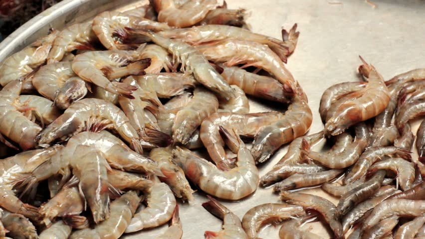 Fresh shrimps at fish market stall, Vietnam, Hochiminh city.