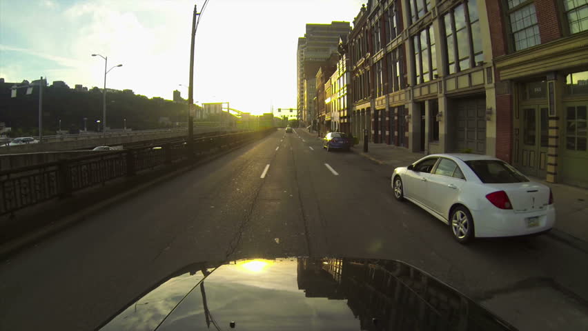Driving in downtown Pittsburgh, Pennsylvania.