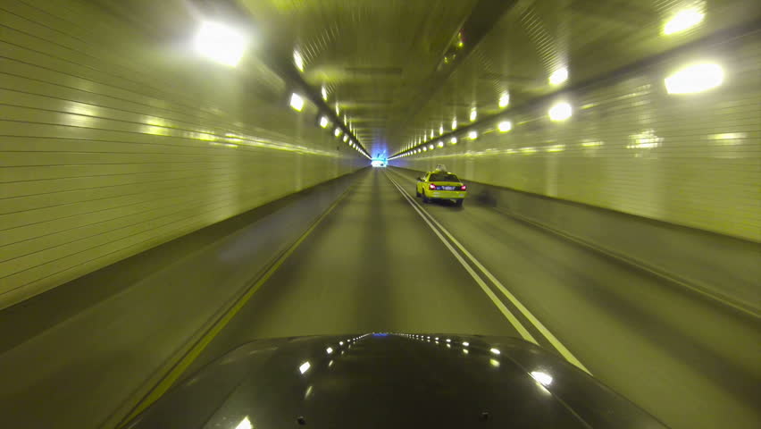 High-angle perspective of exiting the Fort Pitt Tunnels in Pittsburgh,