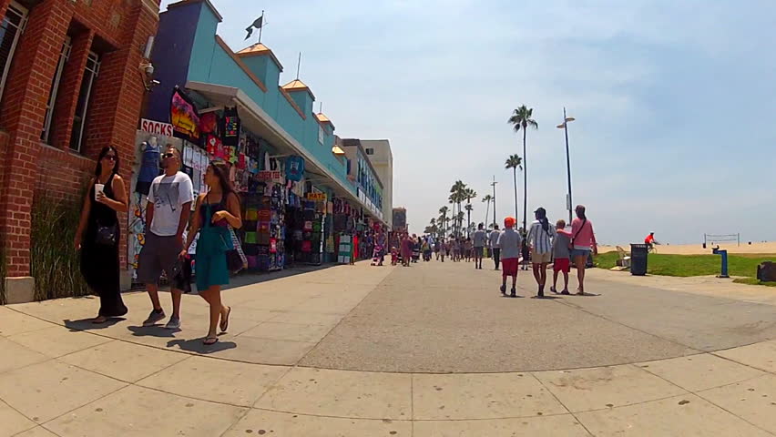 VENICE BEACH, CA/USA: July 18, 2013- A camera mounted on a bicycle rolls down