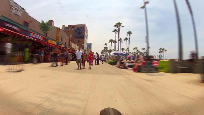 VENICE BEACH, CA/USA: July 18, 2013- A bike mounted camera rolls down the