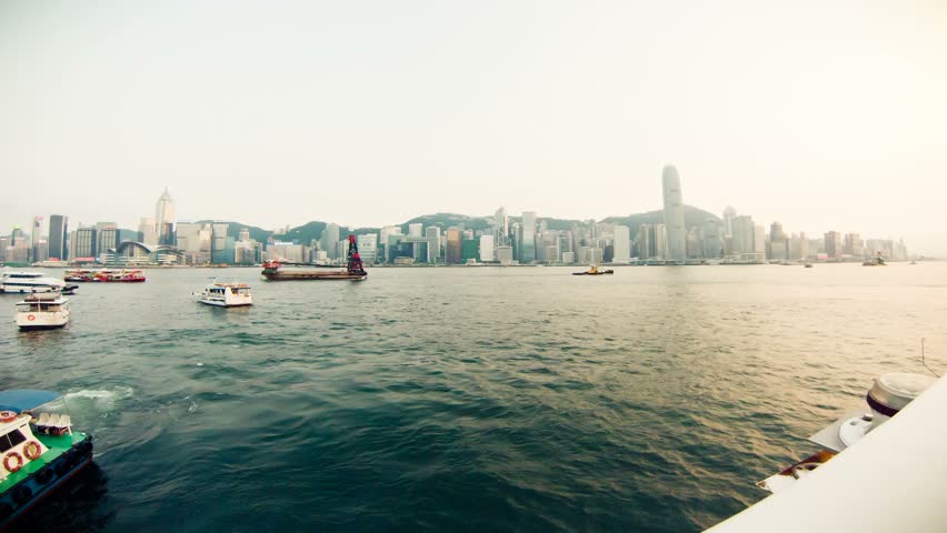  Rotating view of Hong Kong Cityscape Victoria Harbour, timelapse