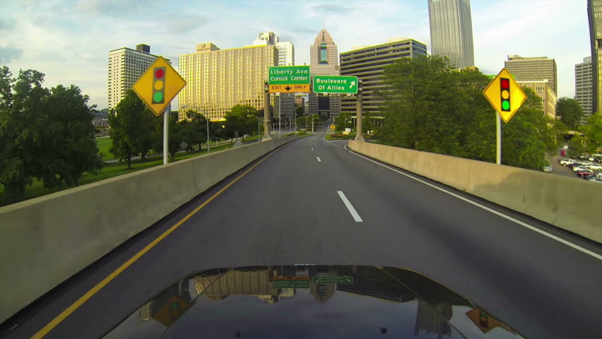 PITTSBURGH, PA, Circa July, 2013 - Driving into downtown Pittsburgh,