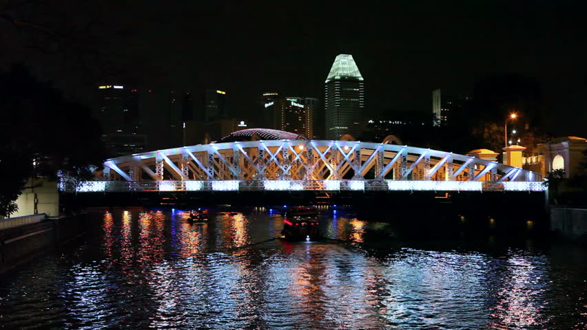 Illuminated bridge in Singapore. 