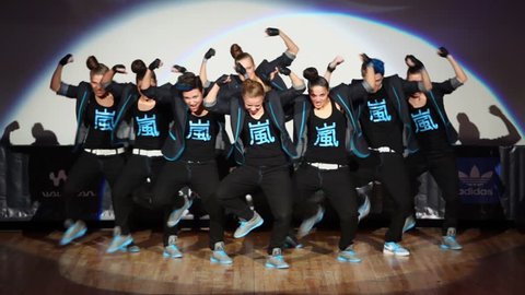 MOSCOW - APR 1: Tsu-nami team perform on stage during Hip Hop International - Cup of Russia 2012 in The Palace of Culture MSTU named after Bauman on April 1, 2012 in Moscow, Russia.