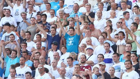 RIJEKA, CROATIA JULY 28: soccer fans on derby soccer match NK Rijeka (white) vs. NK Dinamo (blue) on July 28, 2013 in Rijeka
