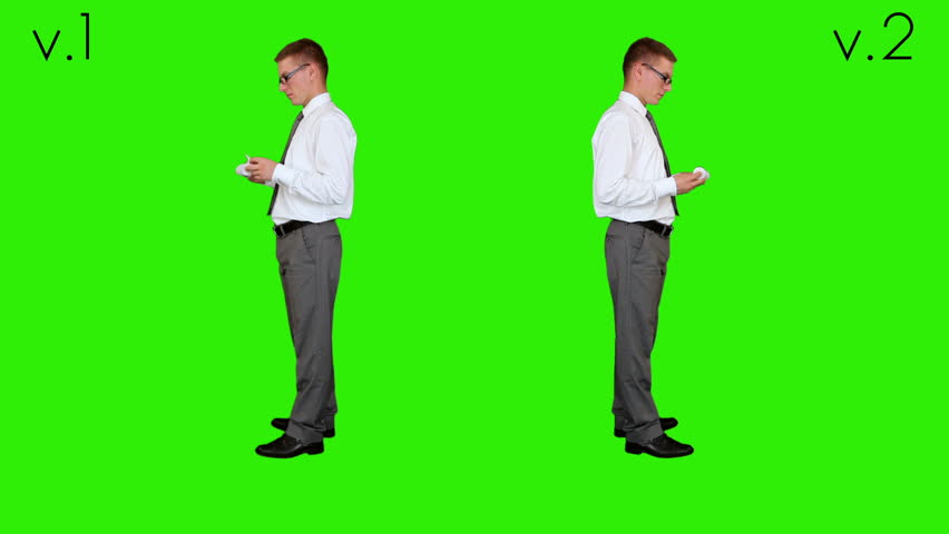 Young businessman reading a long bill, Green Screen