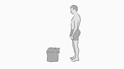 Back Pain animation,illustration of improper lifting that hurts a mans back from lifting a box, spinal, lumbar injury.
