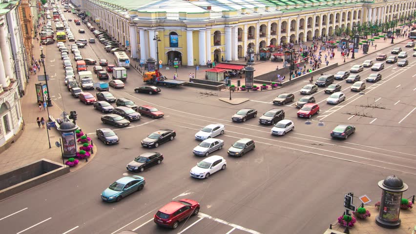 Crossroads in St. Petersburg center, Russia (timelapse)