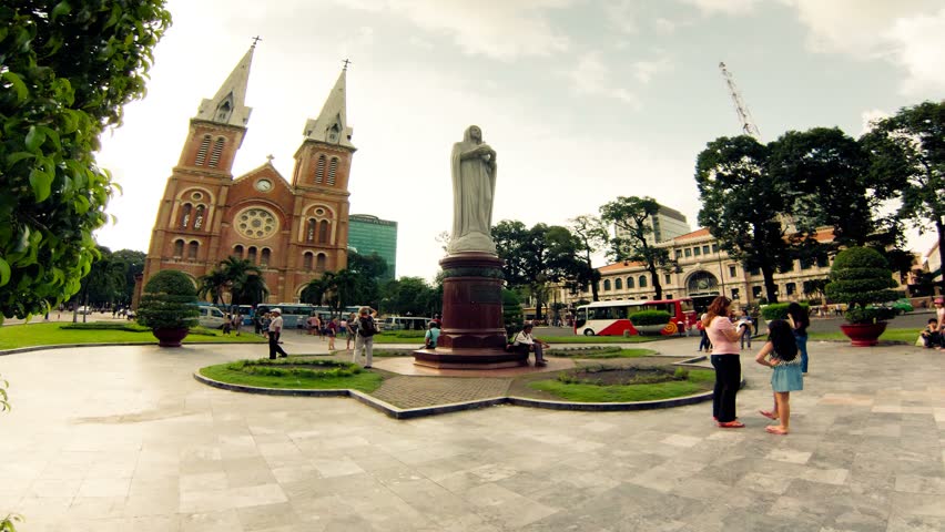 SAIGON -  JULY 2013: Time lapse of Saigon Notre-Dame Basilica, July 2013 in