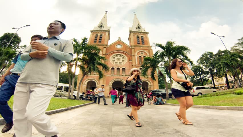 SAIGON -  JULY 2013: Time lapse of Saigon Notre-Dame Basilica, July 2013 in