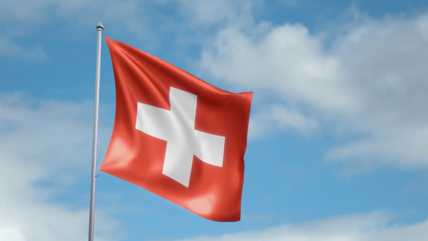 HD 1080p clip with a slow motion waving flag of Switzerland. Seamless, 12