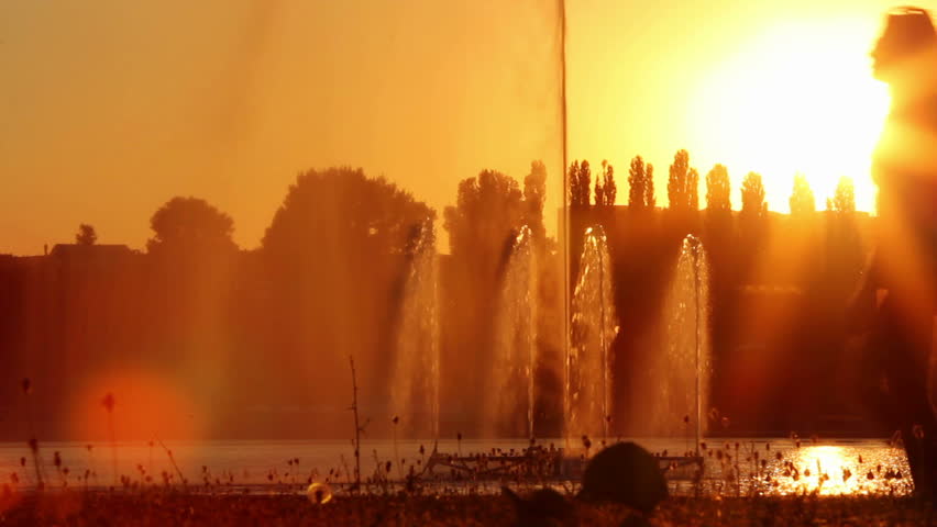 Silhouettes of people during sunset in the park