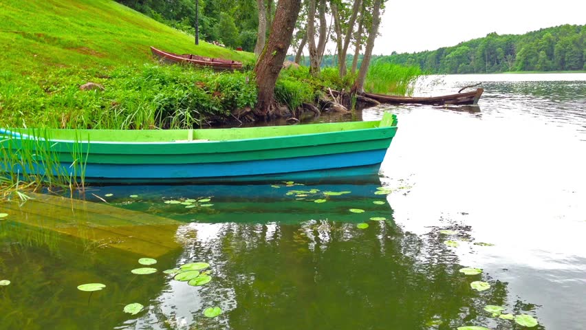sunken boat on the lake