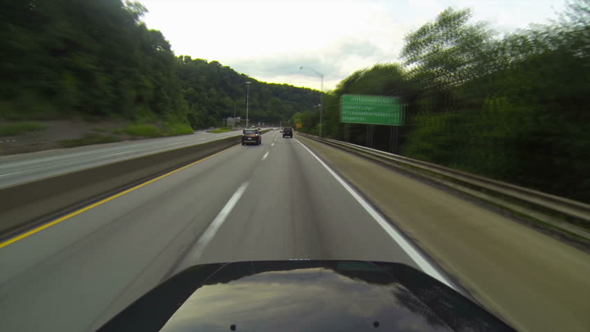 A high-angle time lapse drive into downtown Pittsburgh, Pennsylvania.
