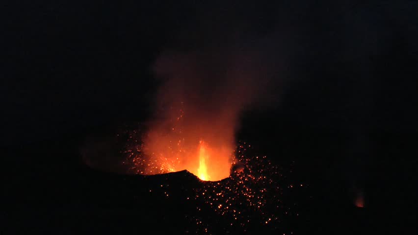Strombolian eruption  in the evening and night: Powerfull natural spectacle