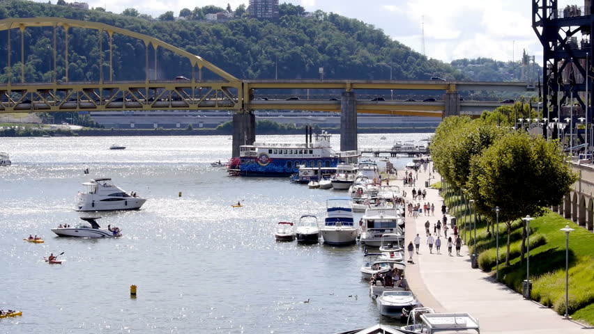 Typical boating activity near Fort Duquesne Bridge on a game day at PNC Park.