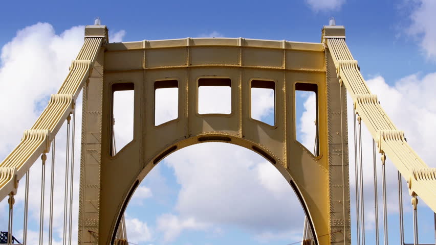 A time lapse view of the top of the Roberto Clemente Bridge over the Allegheny