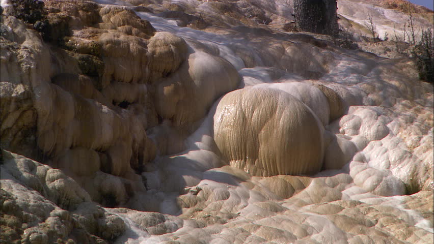 Close-up view of water trickling down terraced rock formation, Yellowstone