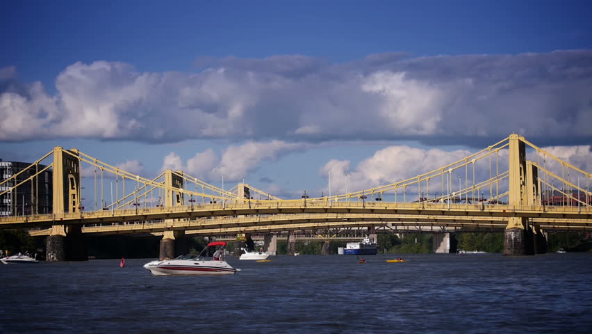 A time lapse view of river traffic on the Allegheny River in Pittsburgh, PA.