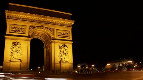 Arc de Triumphe, Etoile, one of the monuments of Paris, including Eiffel tower, Louvre, Montmartre, Montparnasse, Moulin Rouge, Versailles, Trocadero, Pompidou Center, Notre Dame, and metro.