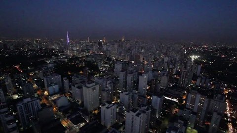 Sao Paulo Brazil city night skyline street aerial view dusk
