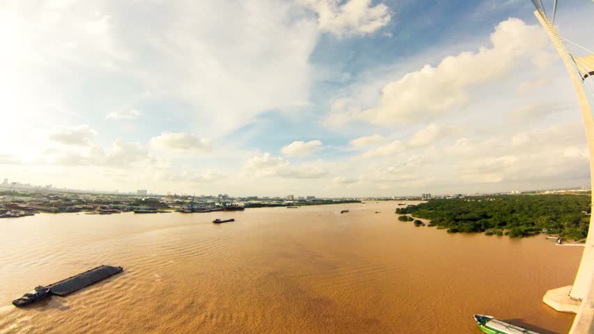 Time lapse footage of river traffic on Dong Nai River in Saigon (Ho Chi Minh